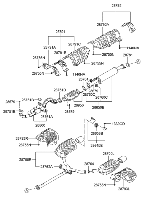 2010 Hyundai Sonata Old Body Style Muffler & Exhaust Pipe Diagram 2
