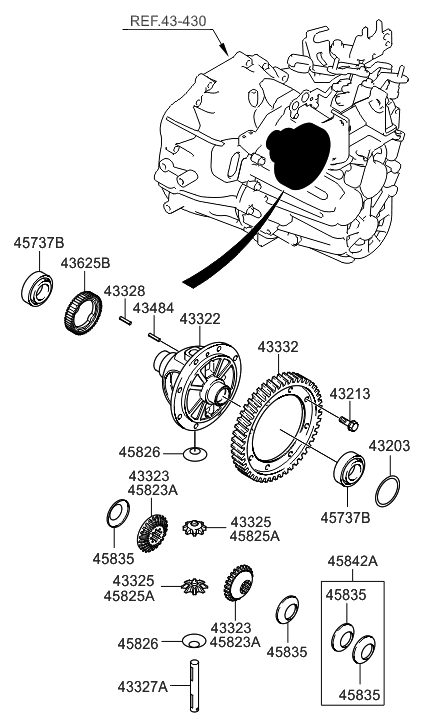 2007 Hyundai Sonata Gear-Differential Side Diagram for 43323-24300