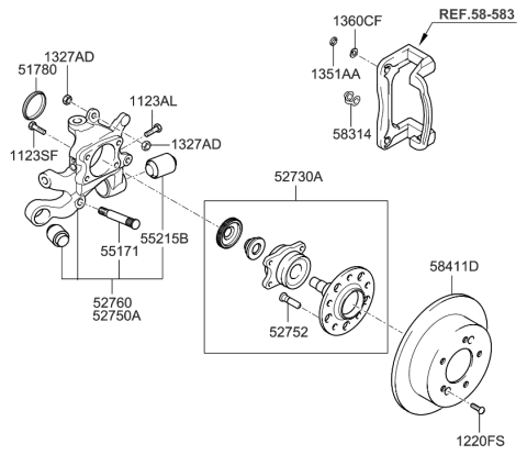 2008 Hyundai Sonata Rear Wheel Hub And Bearing Assembly Diagram for 52730-2G200