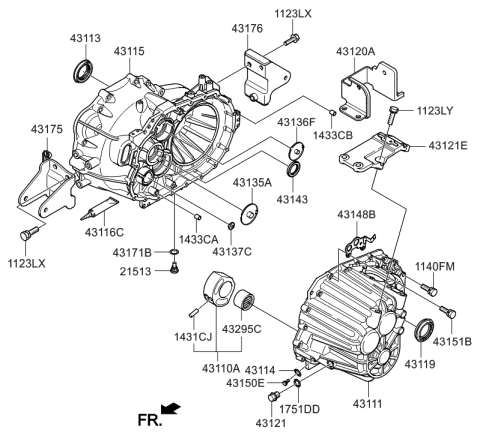2010 Hyundai Sonata Bracket-Roll Support,Rear Diagram for 43176-24000
