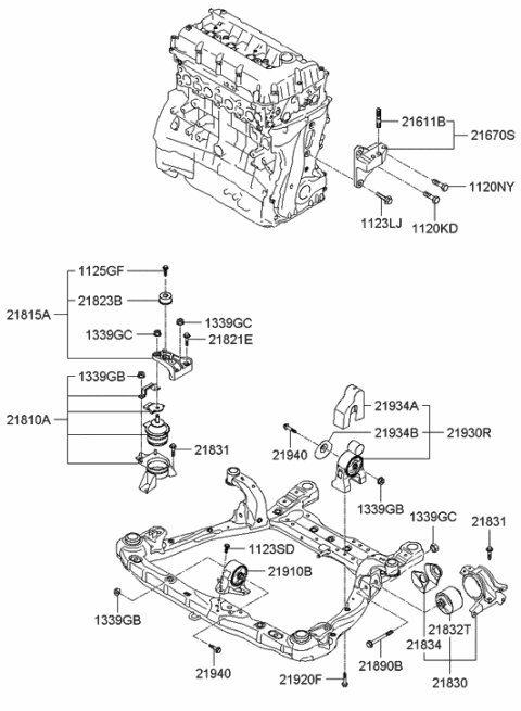 2007 Hyundai Sonata New Body Style Engine & Transaxle Mounting Diagram 1