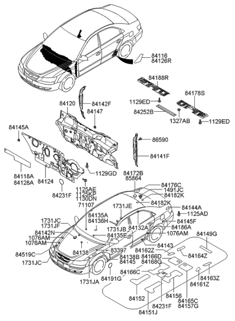 2008 Hyundai Sonata Deflector-Center Floor Rear,RH Diagram for 84188-3K000