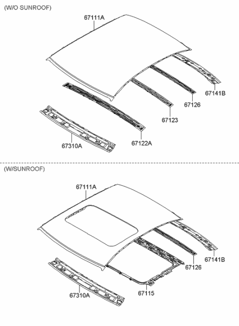 2007 Hyundai Sonata Rail Assembly-Roof Front Diagram for 67121-0A050