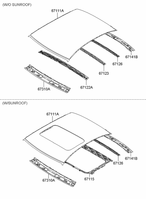 2007 Hyundai Sonata Rail Assembly-Roof Front Diagram for 67121-0A000