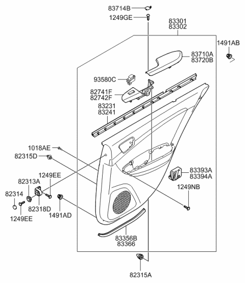 2023 Hyundai Kona N Power Window Switch Assembly, Rear Diagram for 93580-3K500