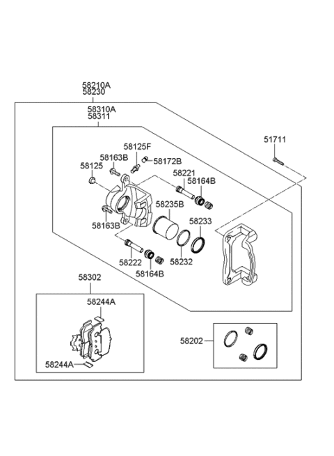 2007 Hyundai Sonata Caliper Kit-Rear Brake,LH Diagram for 58310-3KA11