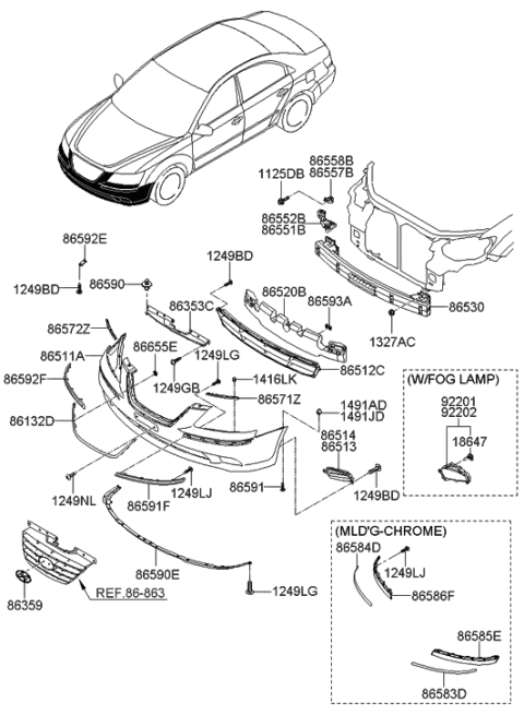2007 Hyundai Sonata Front Passenger Side Fog Light Assembly Diagram for 92202-3K500