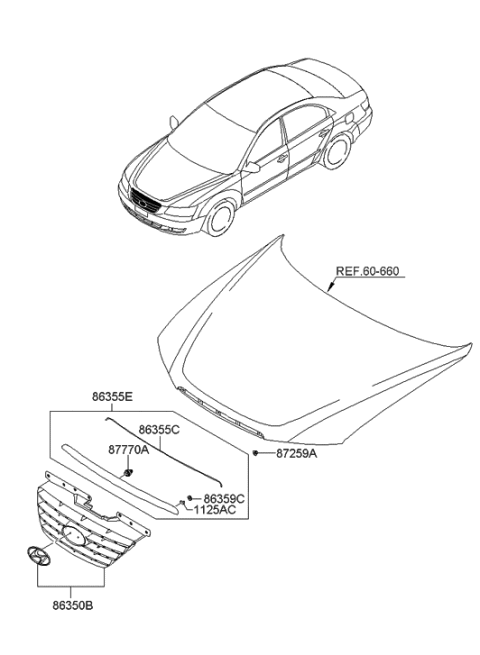 2010 Hyundai Sonata Radiator Grille Assembly, Lower Diagram for 86350-3K600