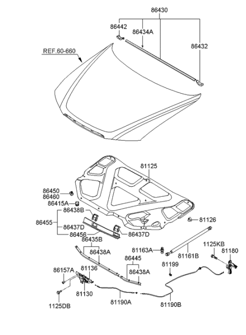 2007 Hyundai Sonata Cable Assembly-Hood Latch Release Diagram for 81190-3K100