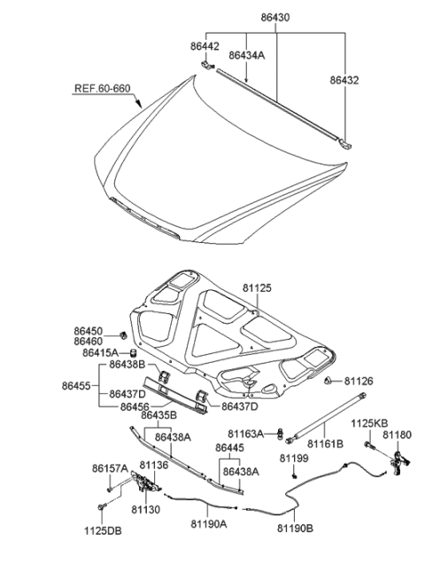 2007 Hyundai Sonata Bumper Assembly-Hood Stop,RH Diagram for 86460-3K000