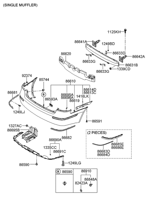 2009 Hyundai Sonata Moulding-Rear Bumper Upper,LH Diagram for 86683-3K710