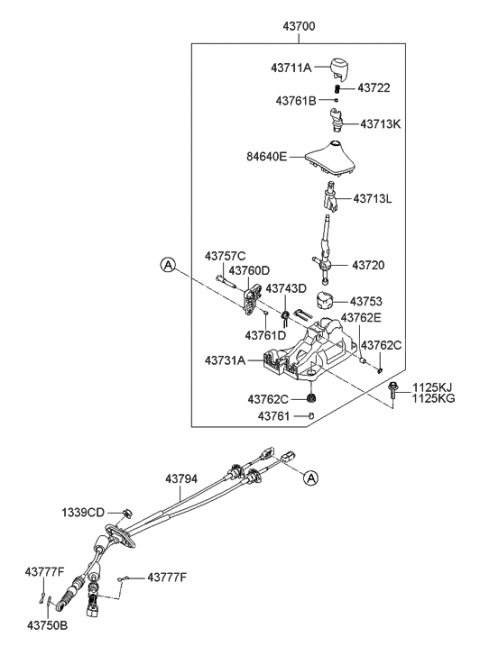 2013 Hyundai Elantra Lever Complete-Gear Shift Diagram for 43700-3X300-HZ