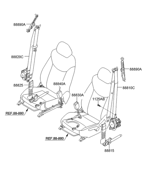 2013 Hyundai Elantra Front Seat Belt Assembly Right Diagram for 88820-3Y000-YDA