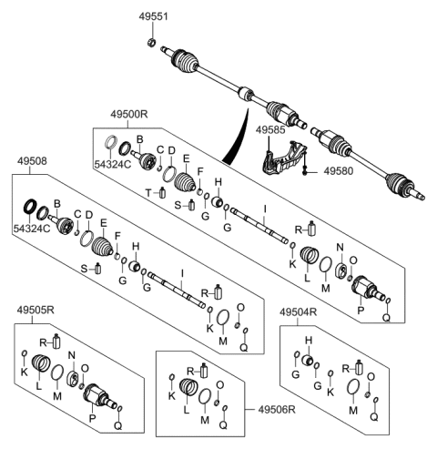 2012 Hyundai Elantra Shaft Assembly-Drive,RH Diagram for 49501-3Y000