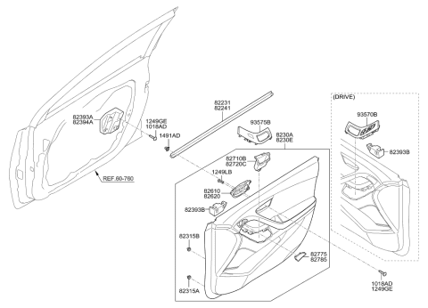 2014 Hyundai Elantra Power Window Main Switch Assembly Diagram for 93570-3X030-YDA