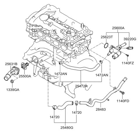 2013 Hyundai Elantra Coolant Pipe & Hose Diagram