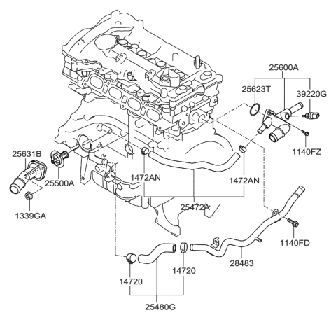 2013 Hyundai Elantra US Alabama made Coolant Pipe & Hose Diagram