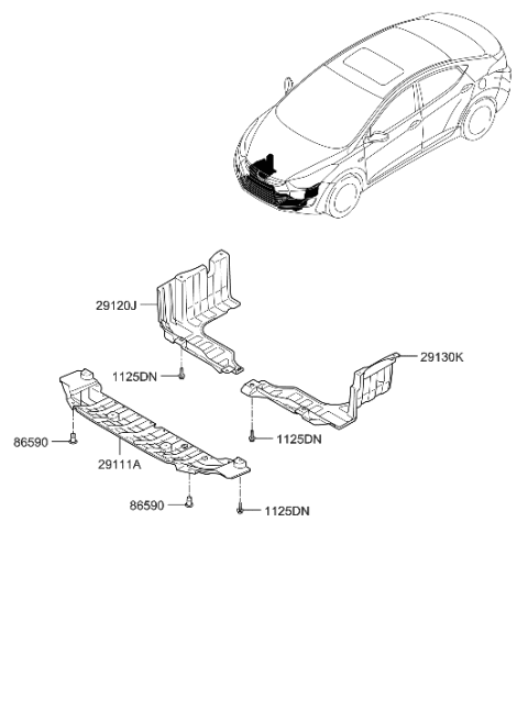 2012 Hyundai Elantra Panel-Under Cover Front Diagram for 29110-3Y000