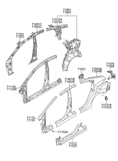 2015 Hyundai Elantra Panel Assembly-Quarter Inner Upper,RH Diagram for 71640-3X000