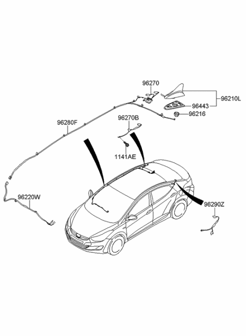 2013 Hyundai Elantra Combination Antenna Assembly Diagram for 96210-3X200-P3G