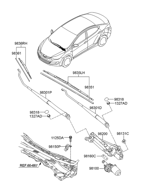 2013 Hyundai Elantra US Alabama made Windshield Wiper Diagram