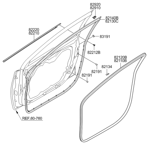 2013 Hyundai Elantra Weatherstrip Assembly-Front Door Side LH Diagram for 82130-3Y000