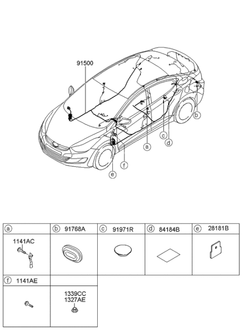 2013 Hyundai Elantra Wiring Assembly-Floor Diagram for 91500-3Y022