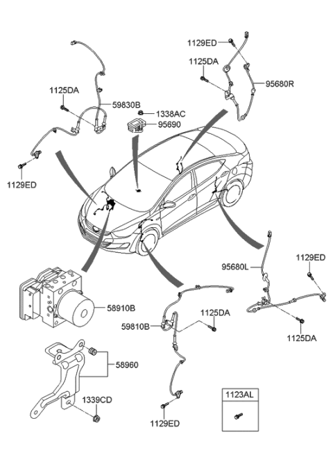 2013 Hyundai Elantra Sensor Assembly-Front ABS.LH Diagram for 59810-3X320