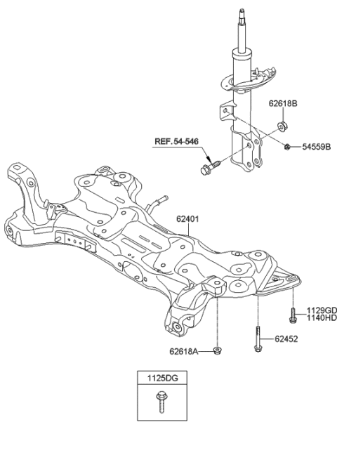 2013 Hyundai Elantra US Alabama made Front Suspension Crossmember Diagram