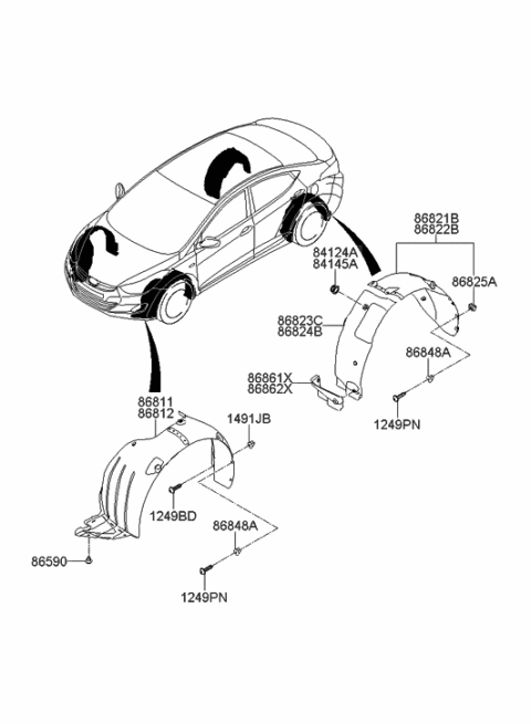 2013 Hyundai Elantra Rear Wheel Guard Assembly,Left Diagram for 86821-3Y000