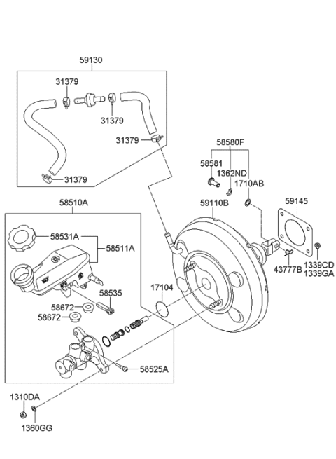 2012 Hyundai Elantra US Alabama made Brake Master Cylinder & Booster Diagram