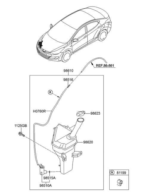 2011 Hyundai Elantra Windshield Washer Reservoir Assembly Diagram for 98620-3Y000