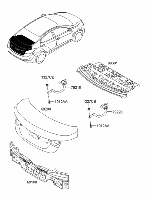 2013 Hyundai Elantra US Alabama made Back Panel & Trunk Lid Diagram