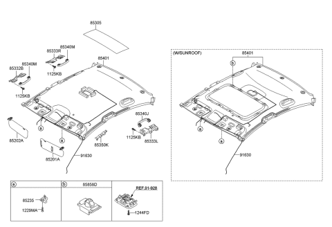 2013 Hyundai Elantra US Alabama made Sunvisor & Head Lining Diagram
