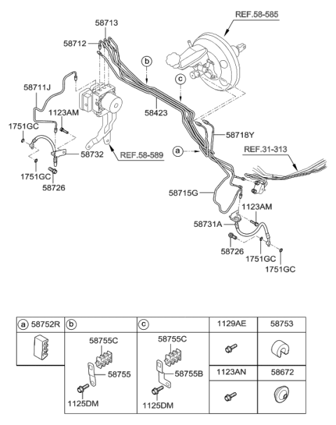 2012 Hyundai Elantra US Alabama made Brake Fluid Line Diagram 1