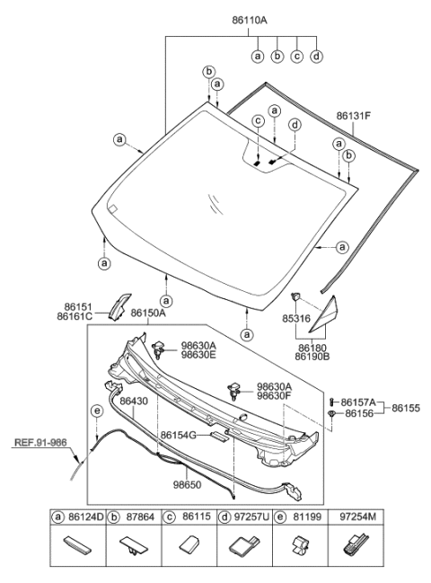 2013 Hyundai Elantra Windshield Glass Assembly Diagram for 86110-3Y331