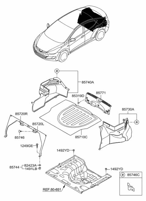 2011 Hyundai Elantra Trim-Transverse Rear Diagram for 85770-3Y000-RY