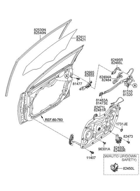 2012 Hyundai Elantra Front Right Window Regulator Diagram for 82481-3Y010