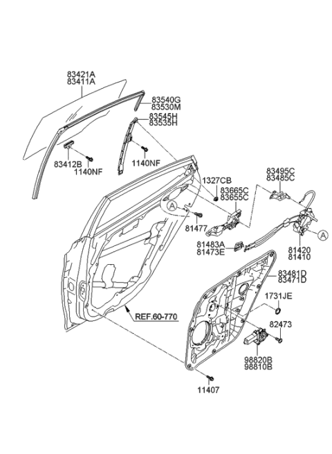 2011 Hyundai Elantra US Alabama made Rear Door Window Regulator & Glass Diagram