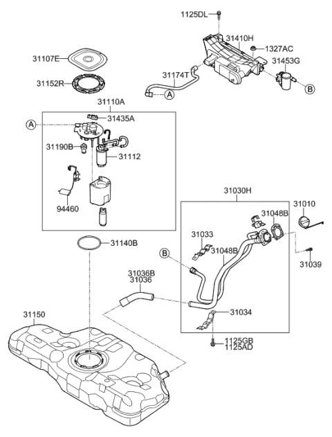 2011 Hyundai Elantra US Alabama made Fuel System Diagram 1