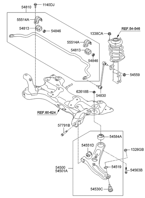2012 Hyundai Elantra US Alabama made Front Suspension Control Arm Diagram