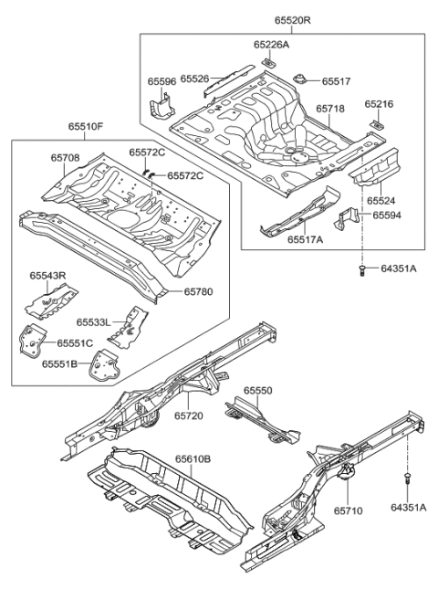 2012 Hyundai Elantra Member Assembly-Rear Floor,Center Diagram for 65630-3X010