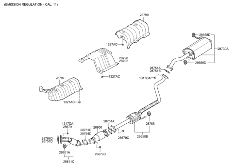 2011 Hyundai Elantra US Alabama made Muffler & Exhaust Pipe Diagram 2