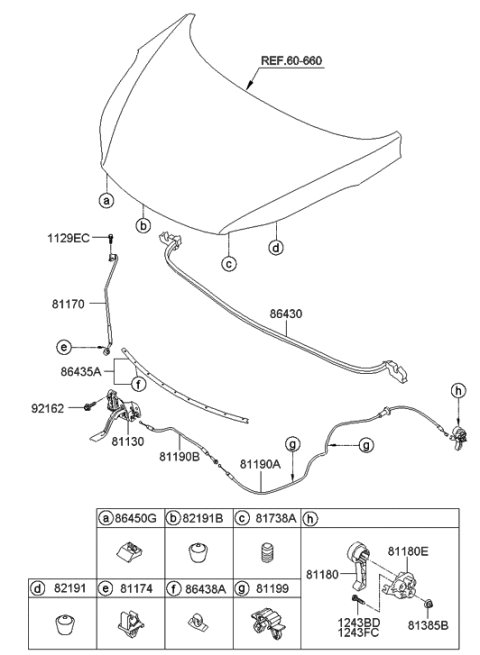 2013 Hyundai Elantra US Alabama made Hood Trim Diagram