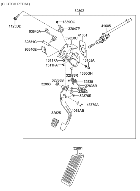 2011 Hyundai Elantra US Alabama made Brake & Clutch Pedal Diagram 2
