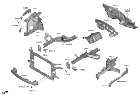 2022 Hyundai Tucson Fender Apron & Radiator Support Panel Diagram