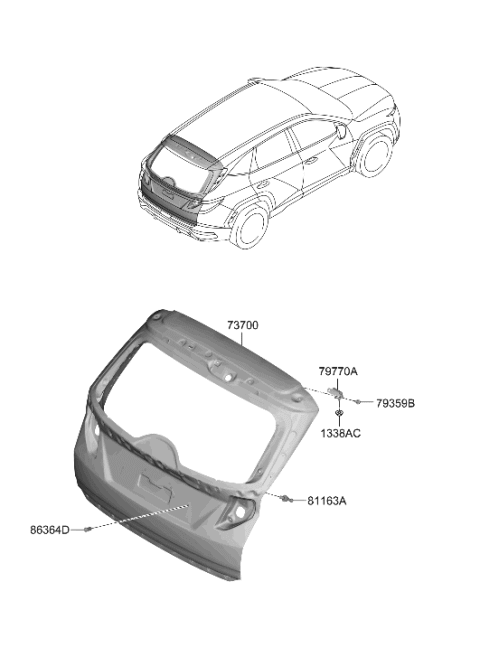 2023 Hyundai Tucson Korean made Tail Gate Diagram