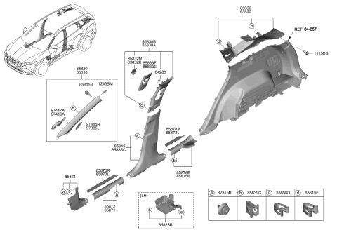 2023 Hyundai Tucson Korean made Interior Side Trim Diagram