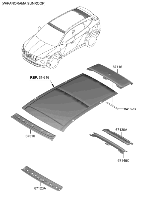 2023 Hyundai Tucson Korean made Roof Panel Diagram 2