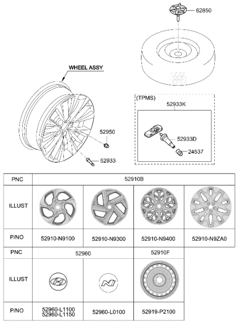 2022 Hyundai Tucson Wheel Assy-Aluminium Diagram for 52910-N9100